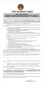 Nigerian Army Successful Candidates List